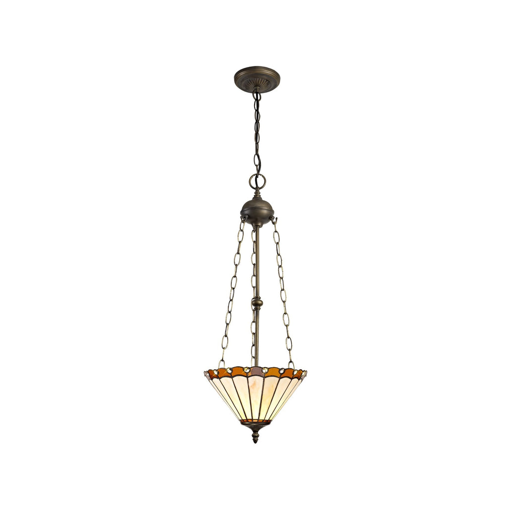 NLK02709 Umbrian 3 Light Up Lighter Pendant With 30cm Tiffany Shade Amber/Chrome/Crystal/Aged Antique Brass