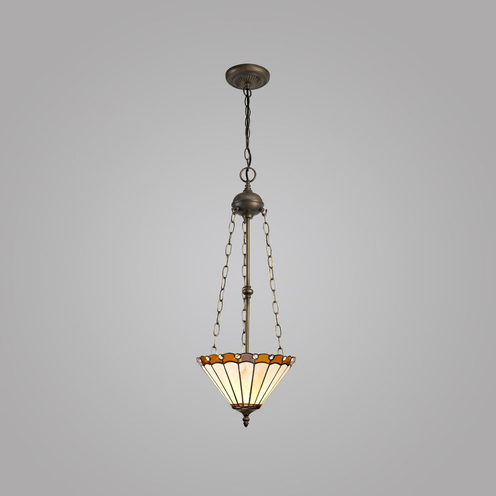 NLK02709 Umbrian 3 Light Up Lighter Pendant With 30cm Tiffany Shade Amber/Chrome/Crystal/Aged Antique Brass