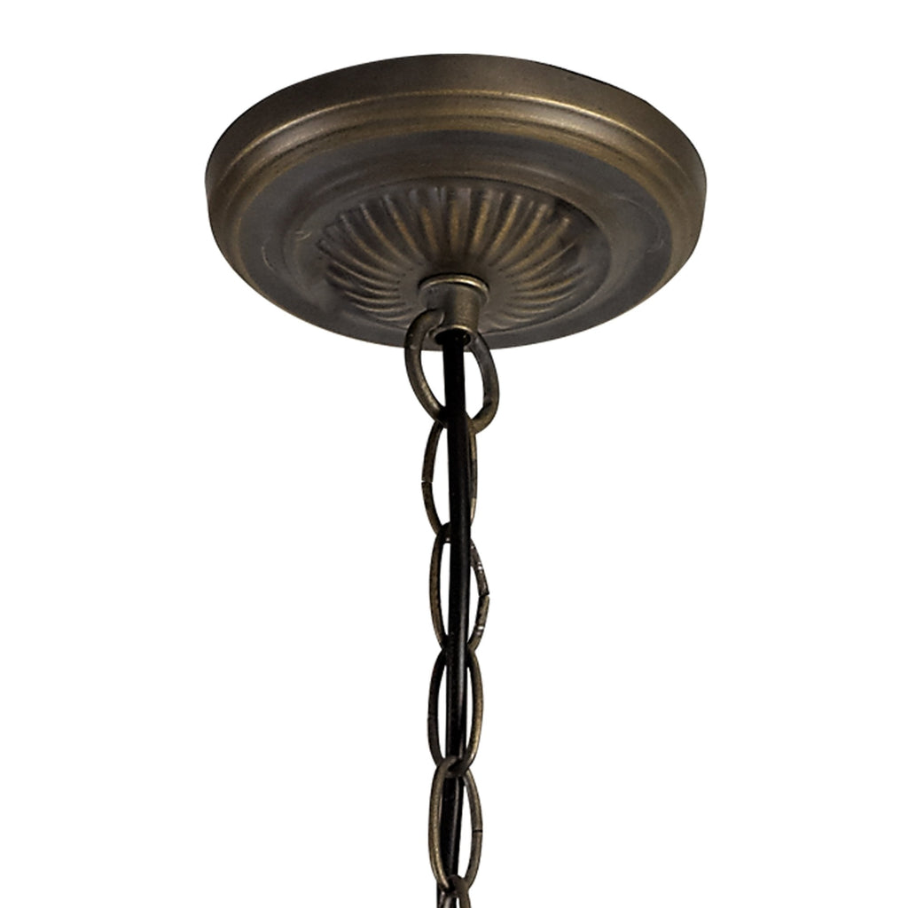 NLK02709 Umbrian 3 Light Up Lighter Pendant With 30cm Tiffany Shade Amber/Chrome/Crystal/Aged Antique Brass