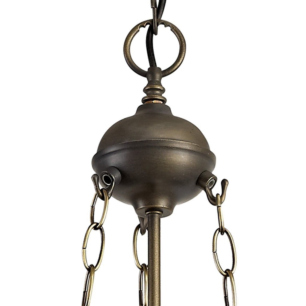 NLK02709 Umbrian 3 Light Up Lighter Pendant With 30cm Tiffany Shade Amber/Chrome/Crystal/Aged Antique Brass
