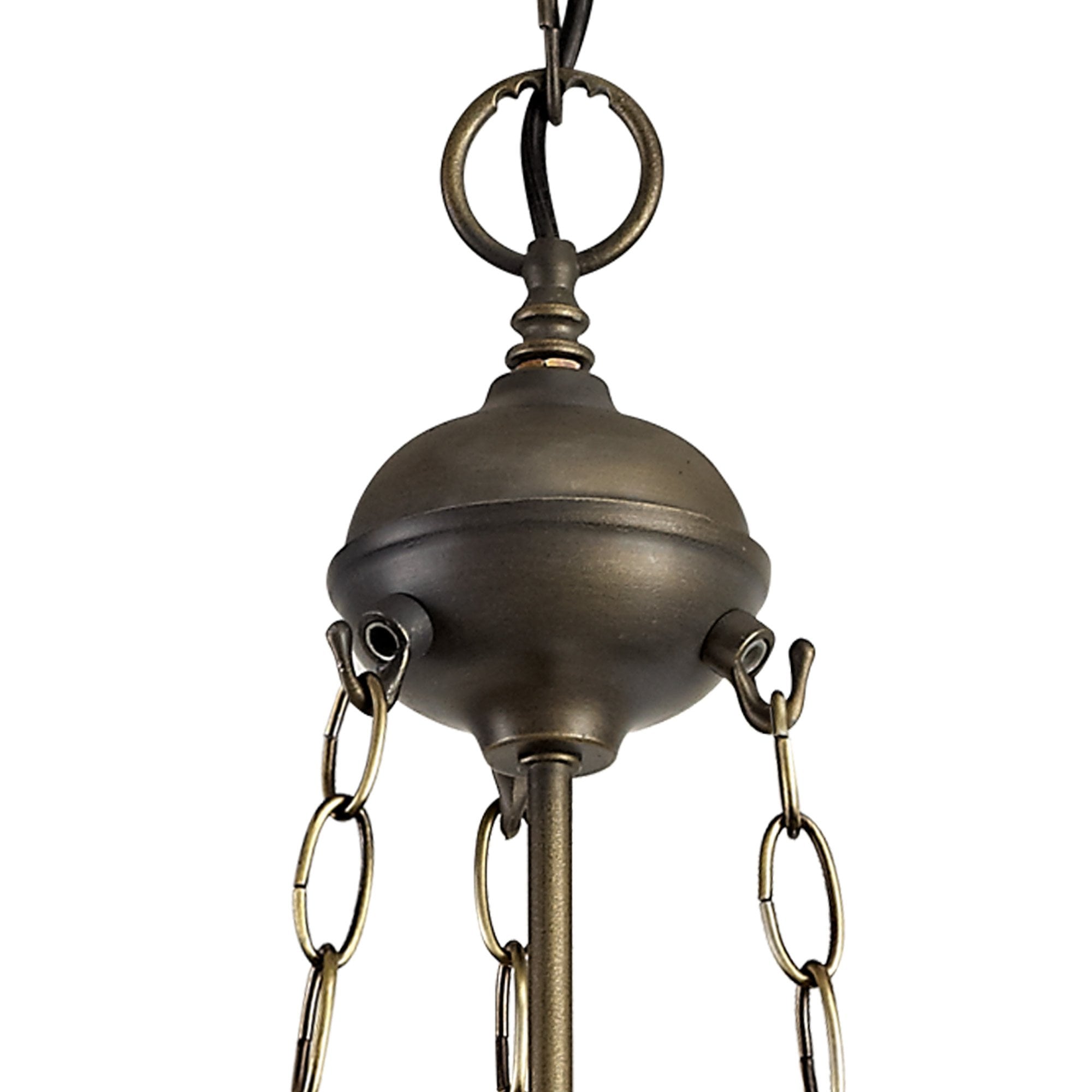 NLK02709 Umbrian 3 Light Up Lighter Pendant With 30cm Tiffany Shade Amber/Chrome/Crystal/Aged Antique Brass