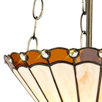 NLK02709 Umbrian 3 Light Up Lighter Pendant With 30cm Tiffany Shade Amber/Chrome/Crystal/Aged Antique Brass