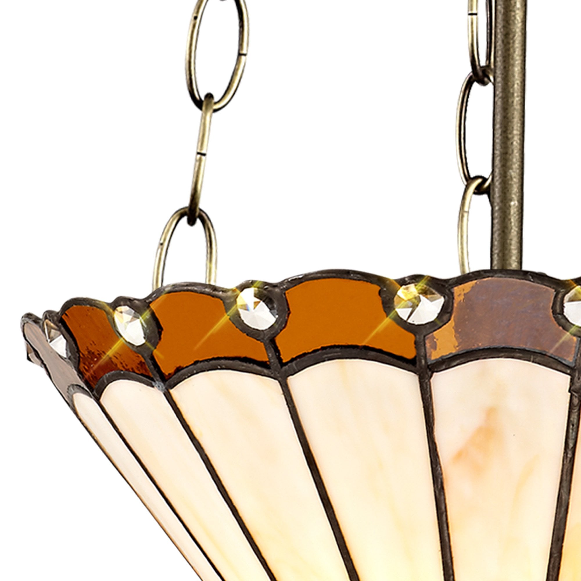 NLK02709 Umbrian 3 Light Up Lighter Pendant With 30cm Tiffany Shade Amber/Chrome/Crystal/Aged Antique Brass