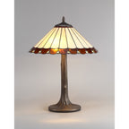 NLK02719 Umbrian 2 Light Tree Like Table Lamp With 40cm Tiffany Shade Amber/Chrome/Crystal/Aged Antique Brass