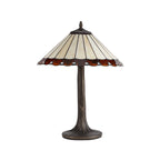 NLK02719 Umbrian 2 Light Tree Like Table Lamp With 40cm Tiffany Shade Amber/Chrome/Crystal/Aged Antique Brass