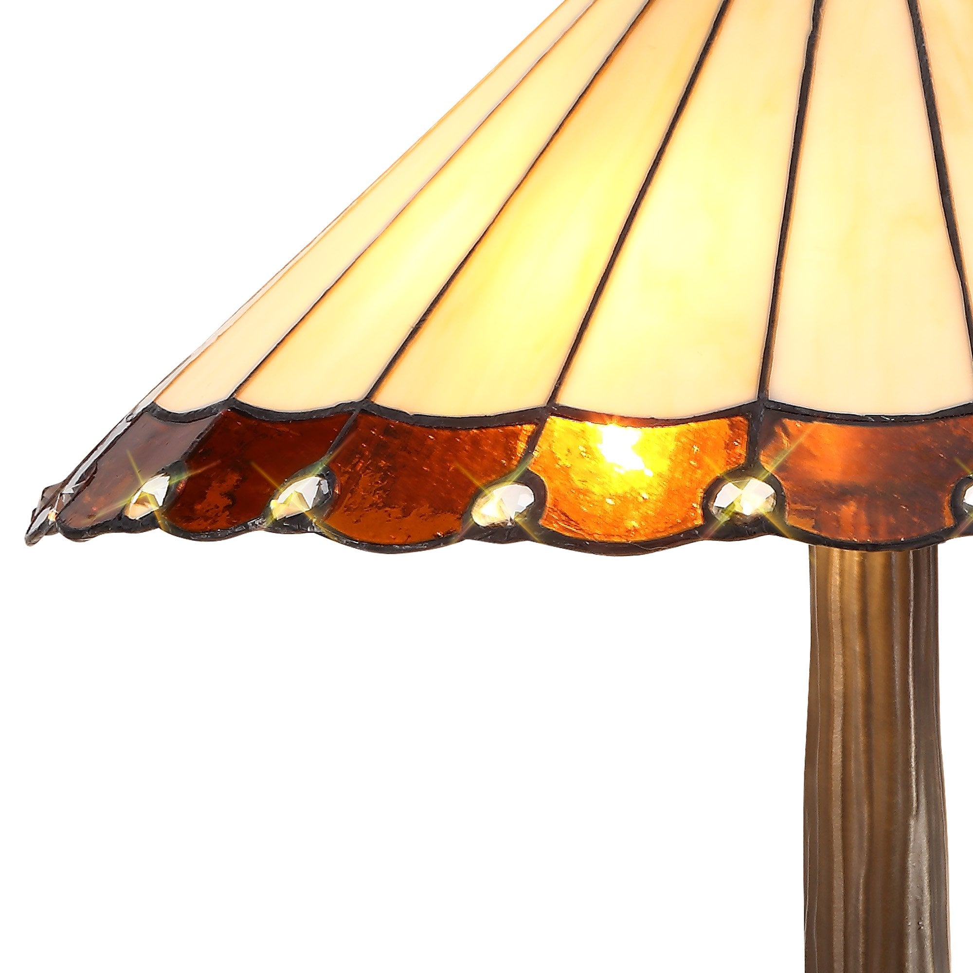 NLK02719 Umbrian 2 Light Tree Like Table Lamp With 40cm Tiffany Shade Amber/Chrome/Crystal/Aged Antique Brass