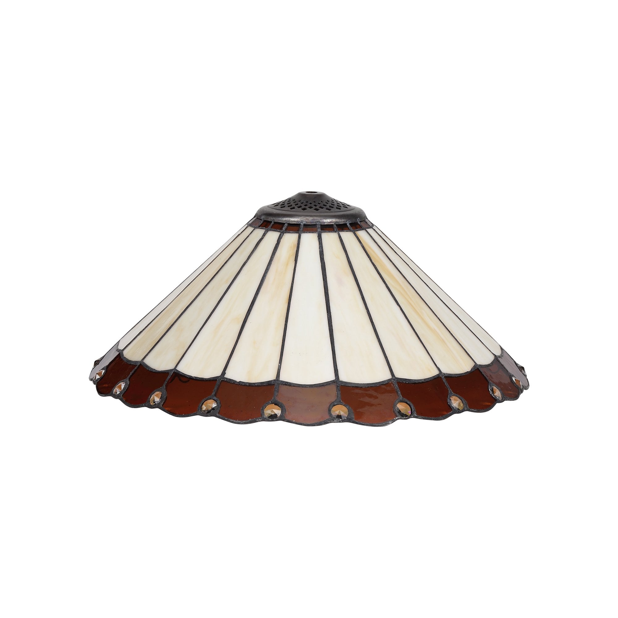 NLK02719 Umbrian 2 Light Tree Like Table Lamp With 40cm Tiffany Shade Amber/Chrome/Crystal/Aged Antique Brass