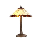 NLK02729 Umbrian 2 Light Curved Table Lamp With 40cm Tiffany Shade Amber/Chrome/Crystal/Aged Antique Brass
