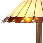 NLK02729 Umbrian 2 Light Curved Table Lamp With 40cm Tiffany Shade Amber/Chrome/Crystal/Aged Antique Brass