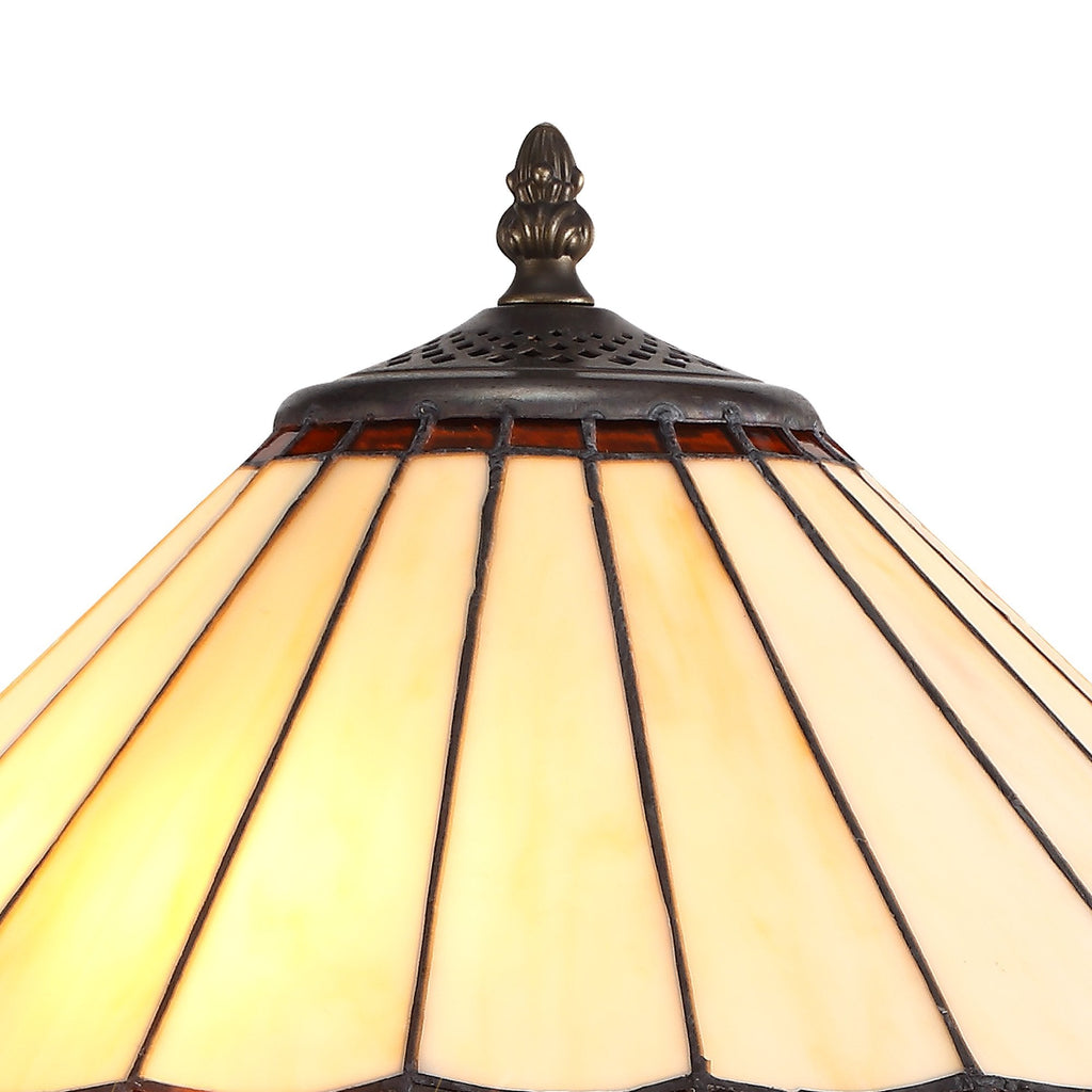 NLK02729 Umbrian 2 Light Curved Table Lamp With 40cm Tiffany Shade Amber/Chrome/Crystal/Aged Antique Brass