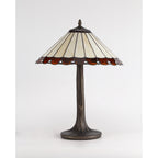 NLK02729 Umbrian 2 Light Curved Table Lamp With 40cm Tiffany Shade Amber/Chrome/Crystal/Aged Antique Brass
