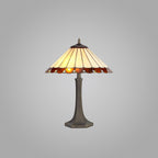 NLK02739 Umbrian 2 Light Octagonal Table Lamp With 40cm Tiffany Shade Amber/Chrome/Crystal/Aged Antique Brass