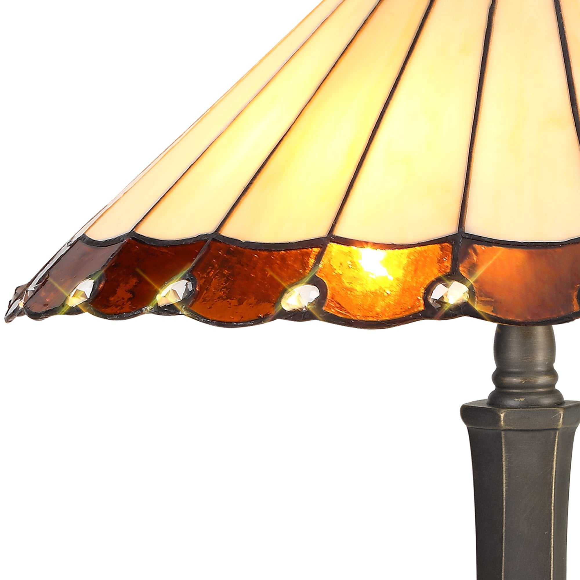 NLK02739 Umbrian 2 Light Octagonal Table Lamp With 40cm Tiffany Shade Amber/Chrome/Crystal/Aged Antique Brass