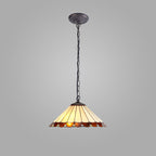 NLK02749 Umbrian 1 Light Down Lighter Pendant With 40cm Tiffany Shade Amber/Chrome/Crystal/Aged Antique Brass