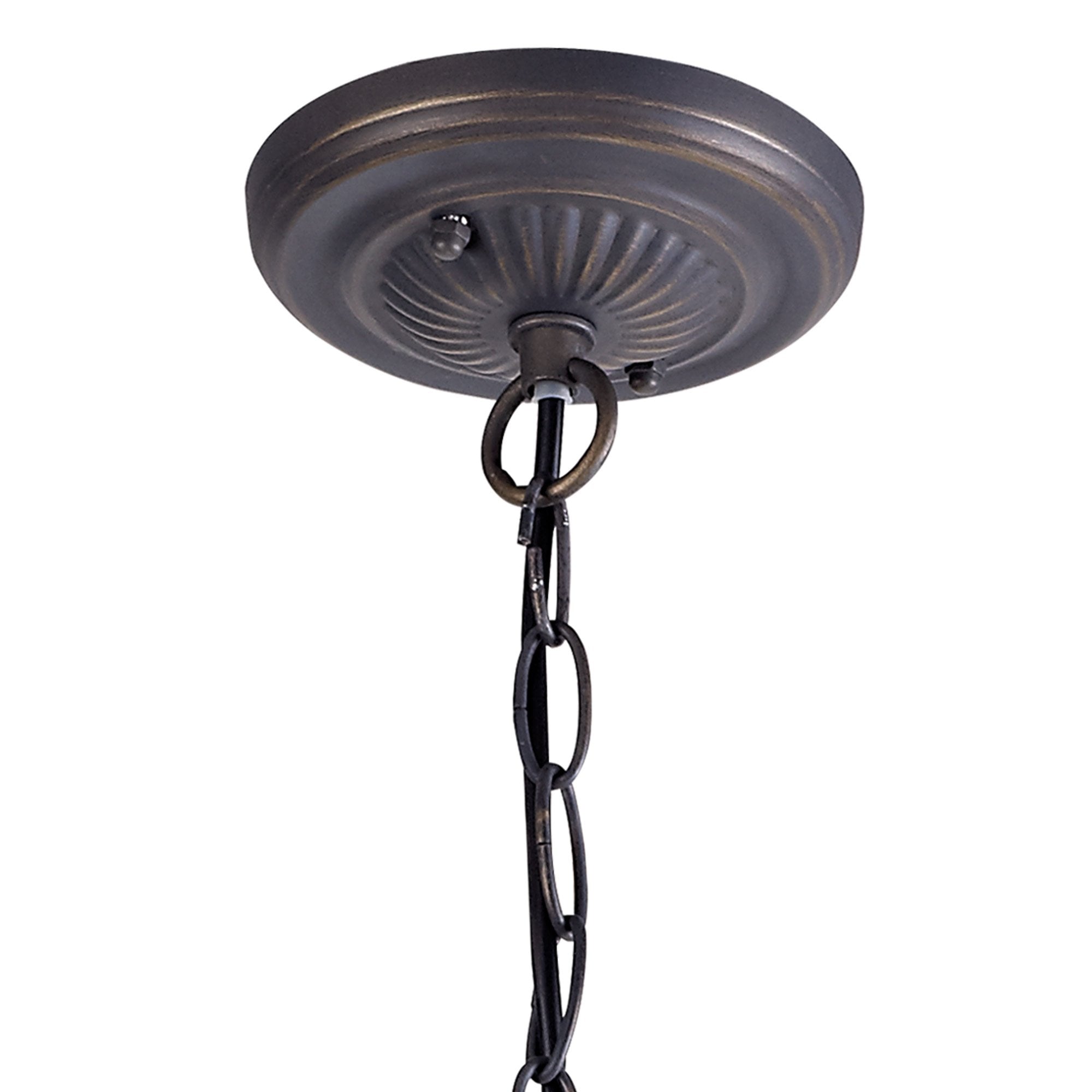 NLK02749 Umbrian 1 Light Down Lighter Pendant With 40cm Tiffany Shade Amber/Chrome/Crystal/Aged Antique Brass