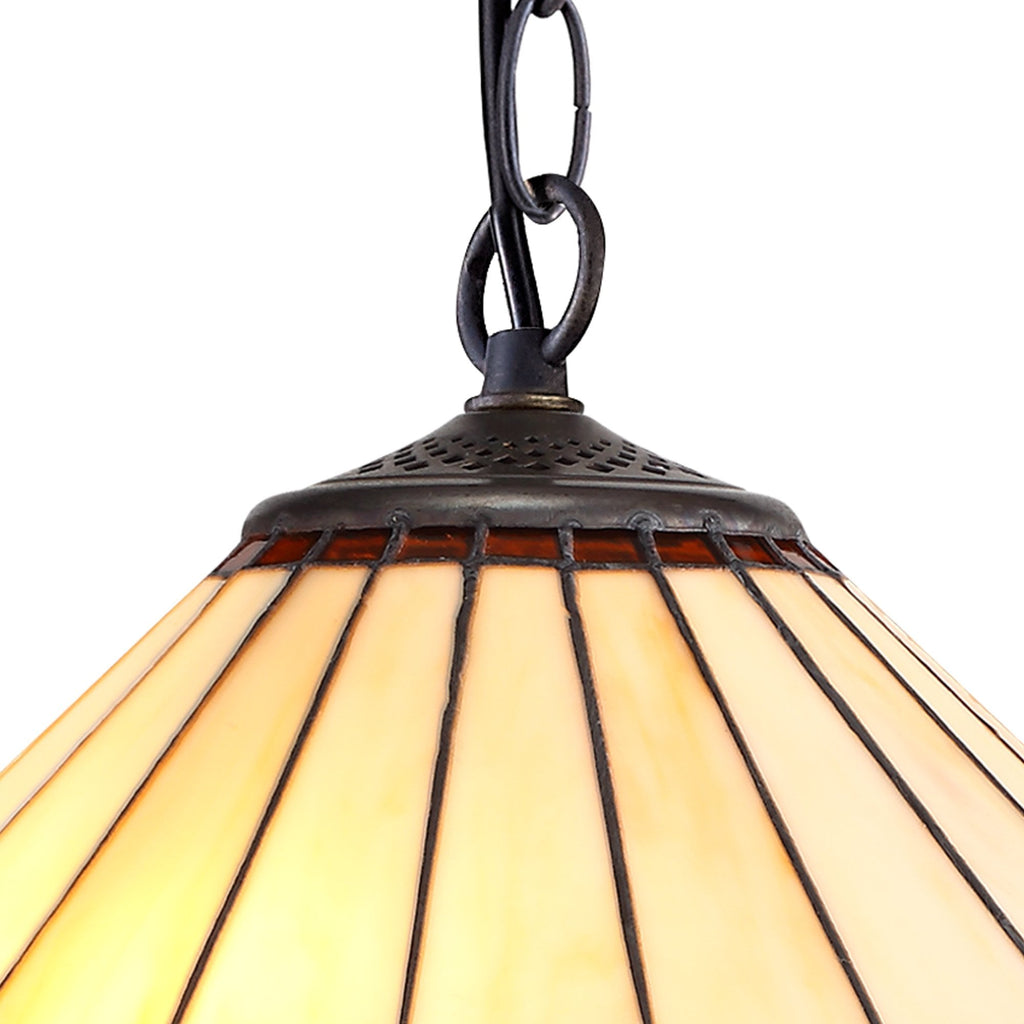 NLK02749 Umbrian 1 Light Down Lighter Pendant With 40cm Tiffany Shade Amber/Chrome/Crystal/Aged Antique Brass