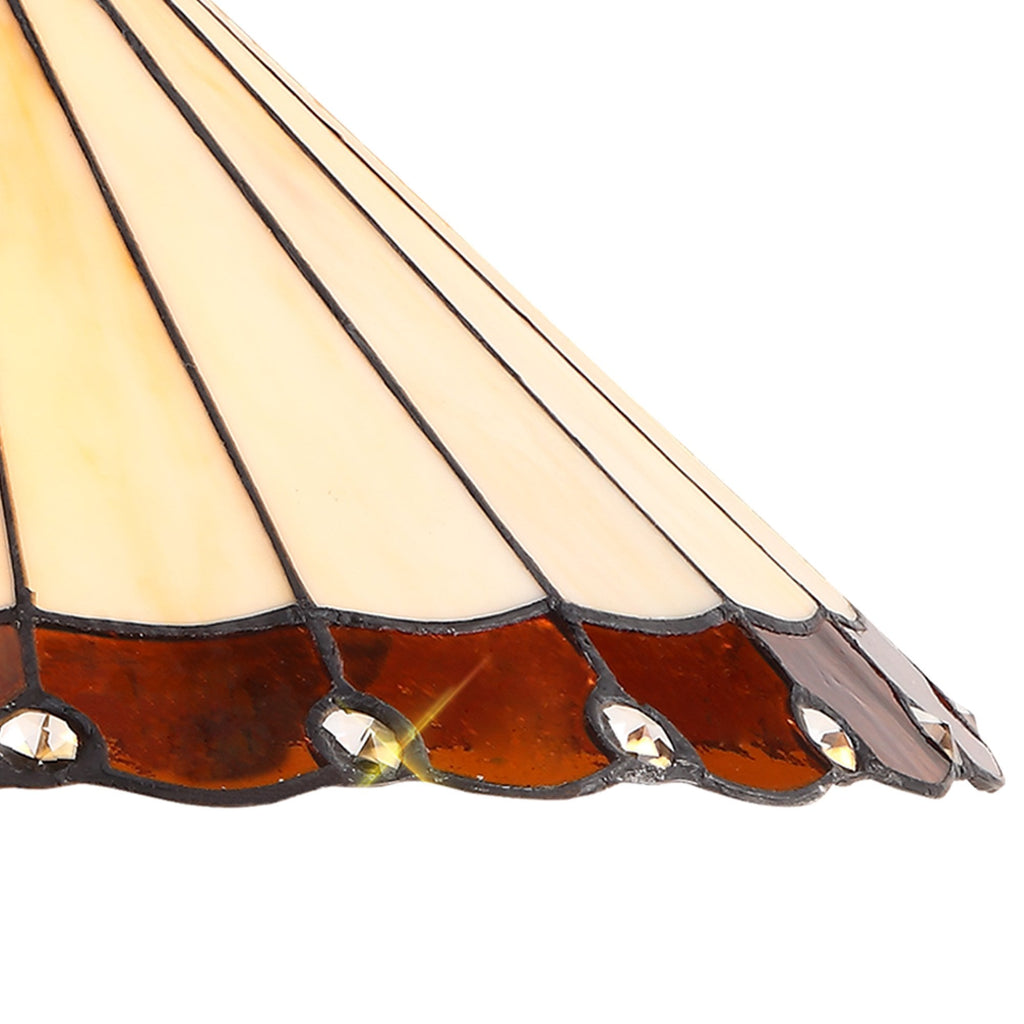 NLK02749 Umbrian 1 Light Down Lighter Pendant With 40cm Tiffany Shade Amber/Chrome/Crystal/Aged Antique Brass