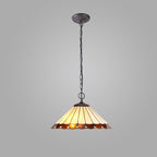 NLK02759 Umbrian 2 Light Down Lighter Pendant With 40cm Tiffany Shade Amber/Chrome/Crystal/Aged Antique Brass