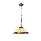 NLK02759 Umbrian 2 Light Down Lighter Pendant With 40cm Tiffany Shade Amber/Chrome/Crystal/Aged Antique Brass