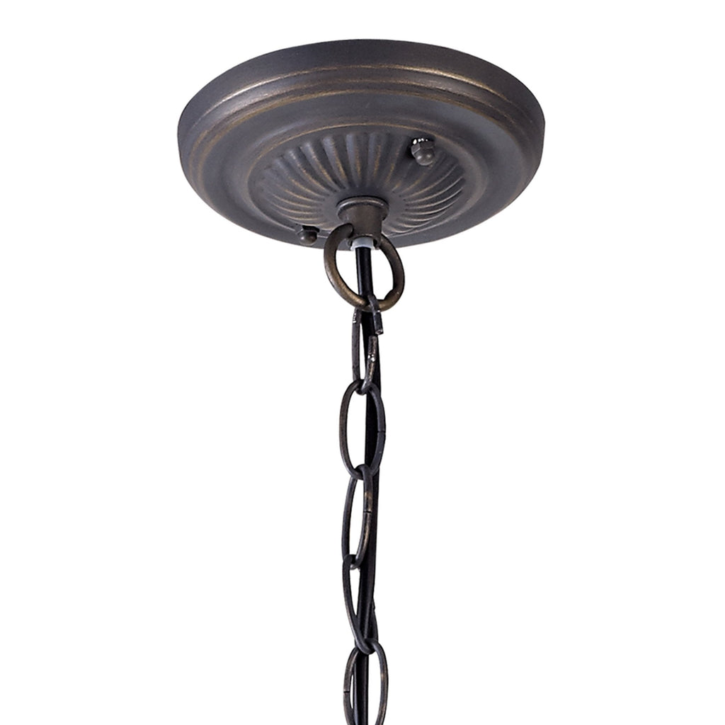NLK02759 Umbrian 2 Light Down Lighter Pendant With 40cm Tiffany Shade Amber/Chrome/Crystal/Aged Antique Brass