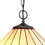 NLK02759 Umbrian 2 Light Down Lighter Pendant With 40cm Tiffany Shade Amber/Chrome/Crystal/Aged Antique Brass
