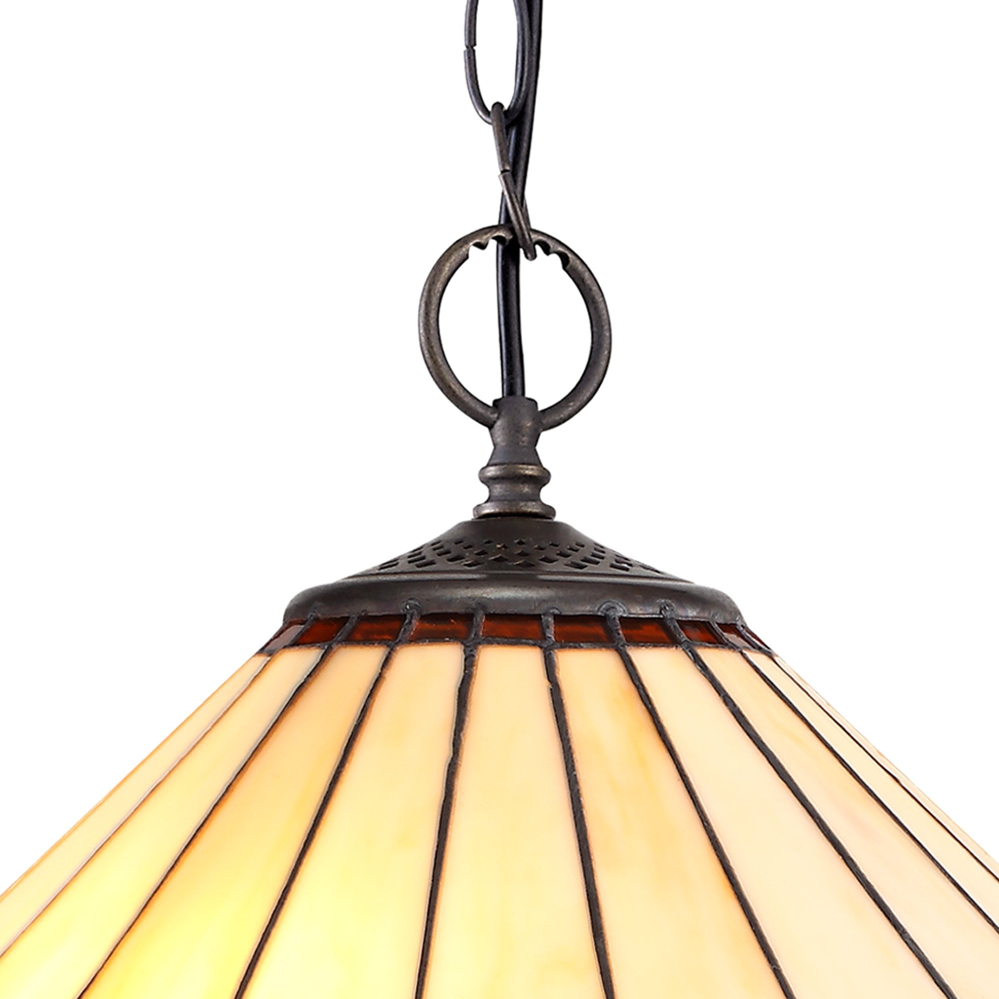 NLK02759 Umbrian 2 Light Down Lighter Pendant With 40cm Tiffany Shade Amber/Chrome/Crystal/Aged Antique Brass