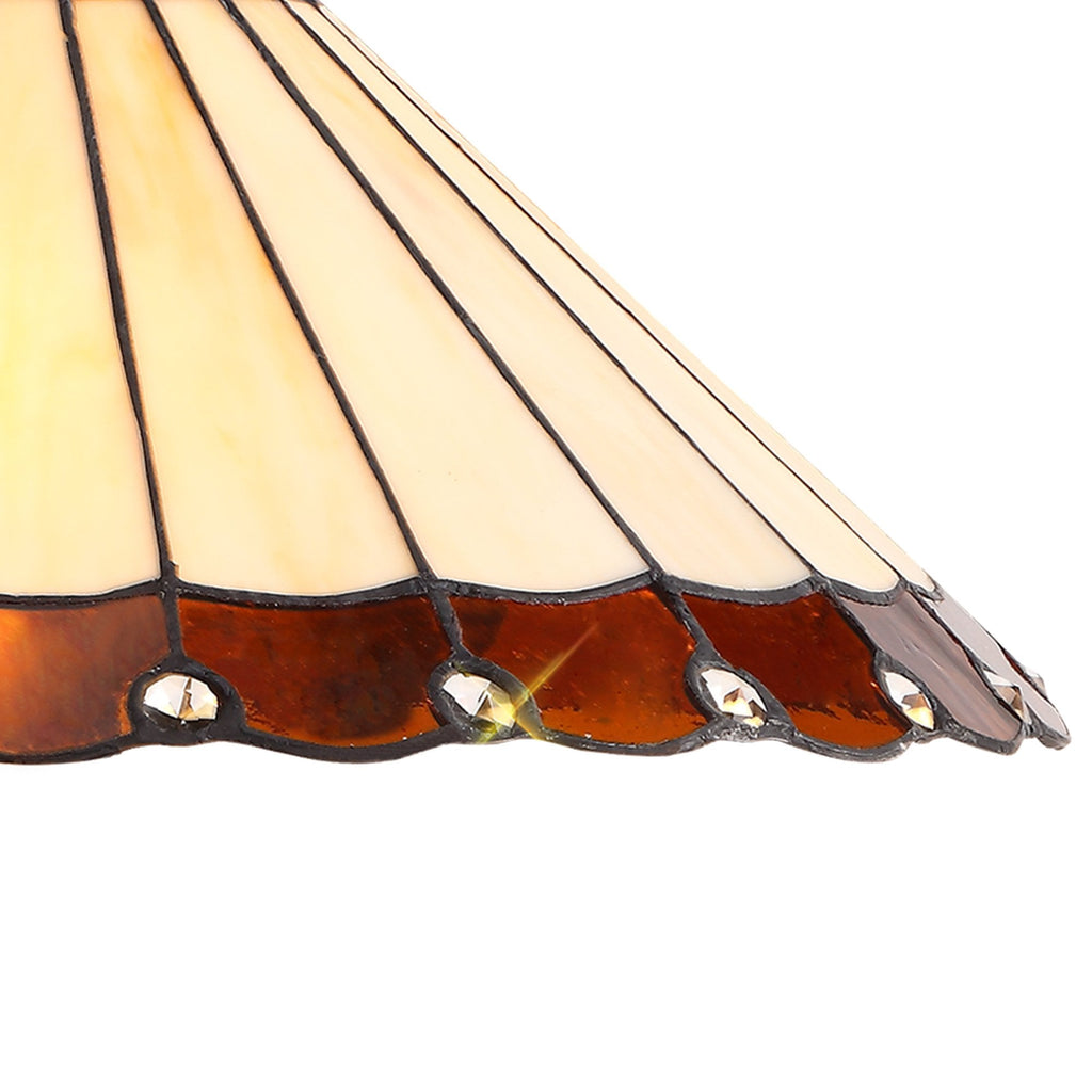 NLK02759 Umbrian 2 Light Down Lighter Pendant With 40cm Tiffany Shade Amber/Chrome/Crystal/Aged Antique Brass