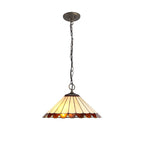 NLK02769 Umbrian 3 Light Down Lighter Pendant With 40cm Tiffany Shade Amber/Chrome/Crystal/Aged Antique Brass