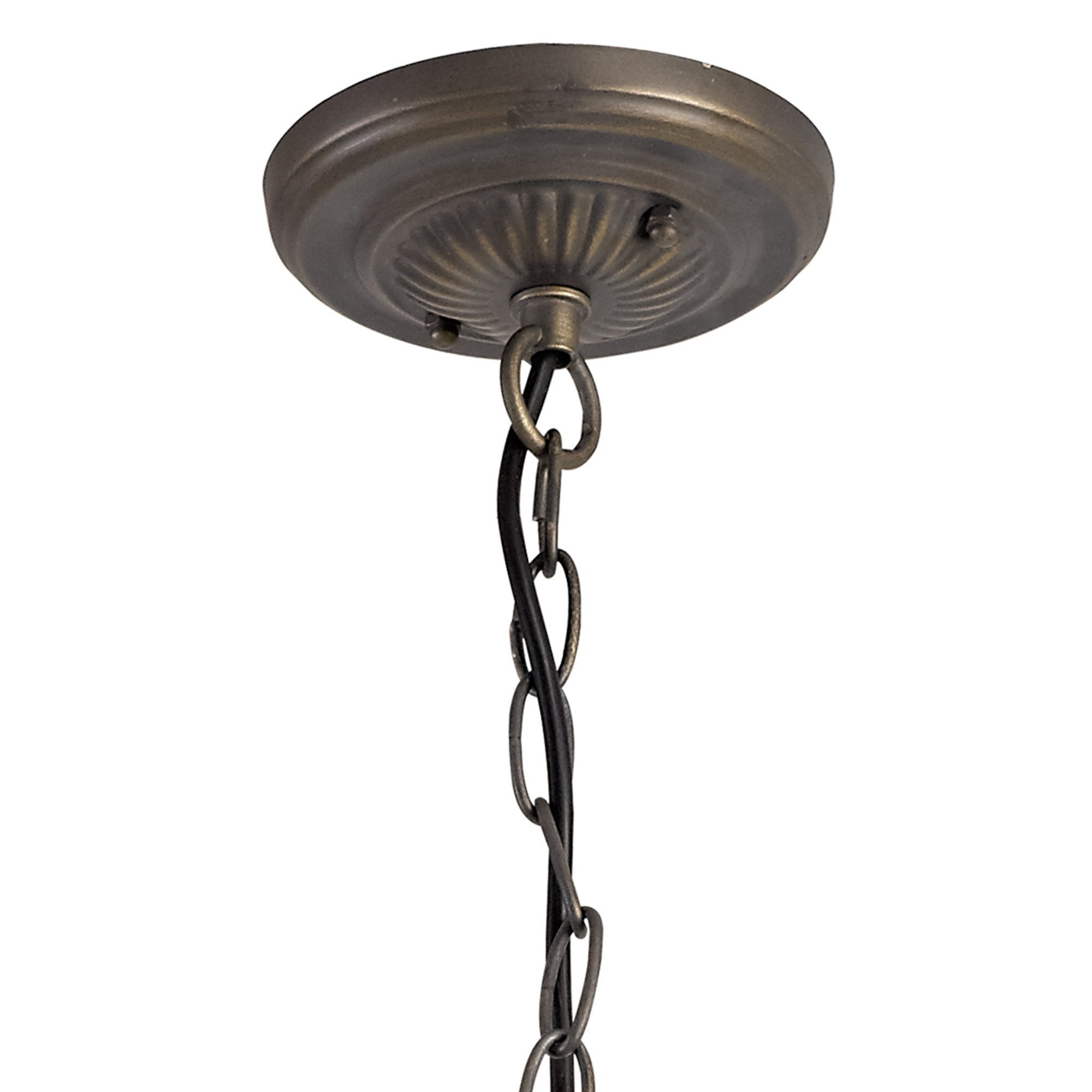 NLK02769 Umbrian 3 Light Down Lighter Pendant With 40cm Tiffany Shade Amber/Chrome/Crystal/Aged Antique Brass