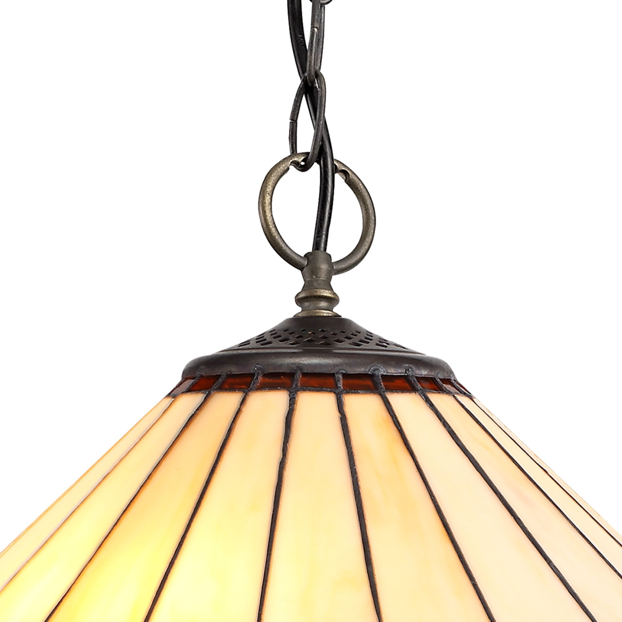 NLK02769 Umbrian 3 Light Down Lighter Pendant With 40cm Tiffany Shade Amber/Chrome/Crystal/Aged Antique Brass