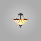 NLK02779 Umbrian 3 Light Semi Ceiling With 40cm Tiffany Shade Amber/Chrome/Crystal/Aged Antique Brass