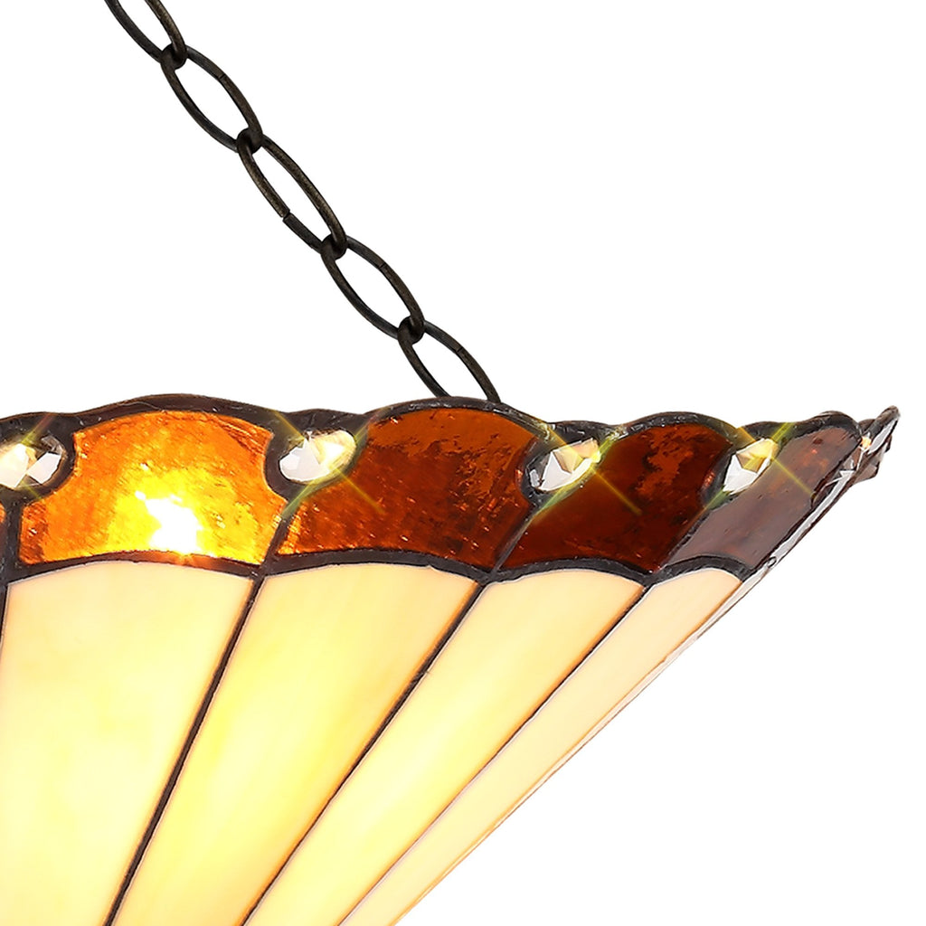 NLK02779 Umbrian 3 Light Semi Ceiling With 40cm Tiffany Shade Amber/Chrome/Crystal/Aged Antique Brass