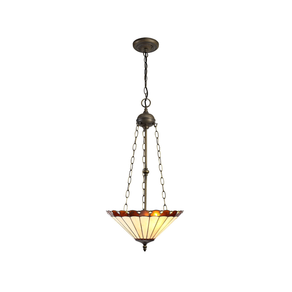 NLK02789 Umbrian 3 Light Up Lighter Pendant With 40cm Tiffany Shade Amber/Chrome/Crystal/Aged Antique Brass