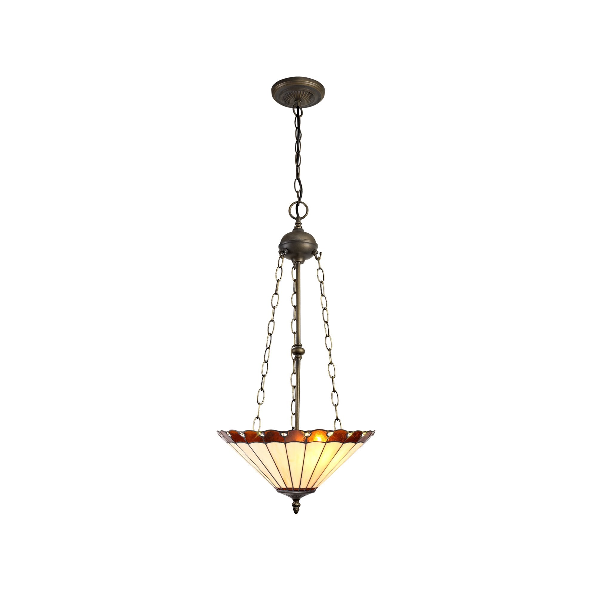 NLK02789 Umbrian 3 Light Up Lighter Pendant With 40cm Tiffany Shade Amber/Chrome/Crystal/Aged Antique Brass