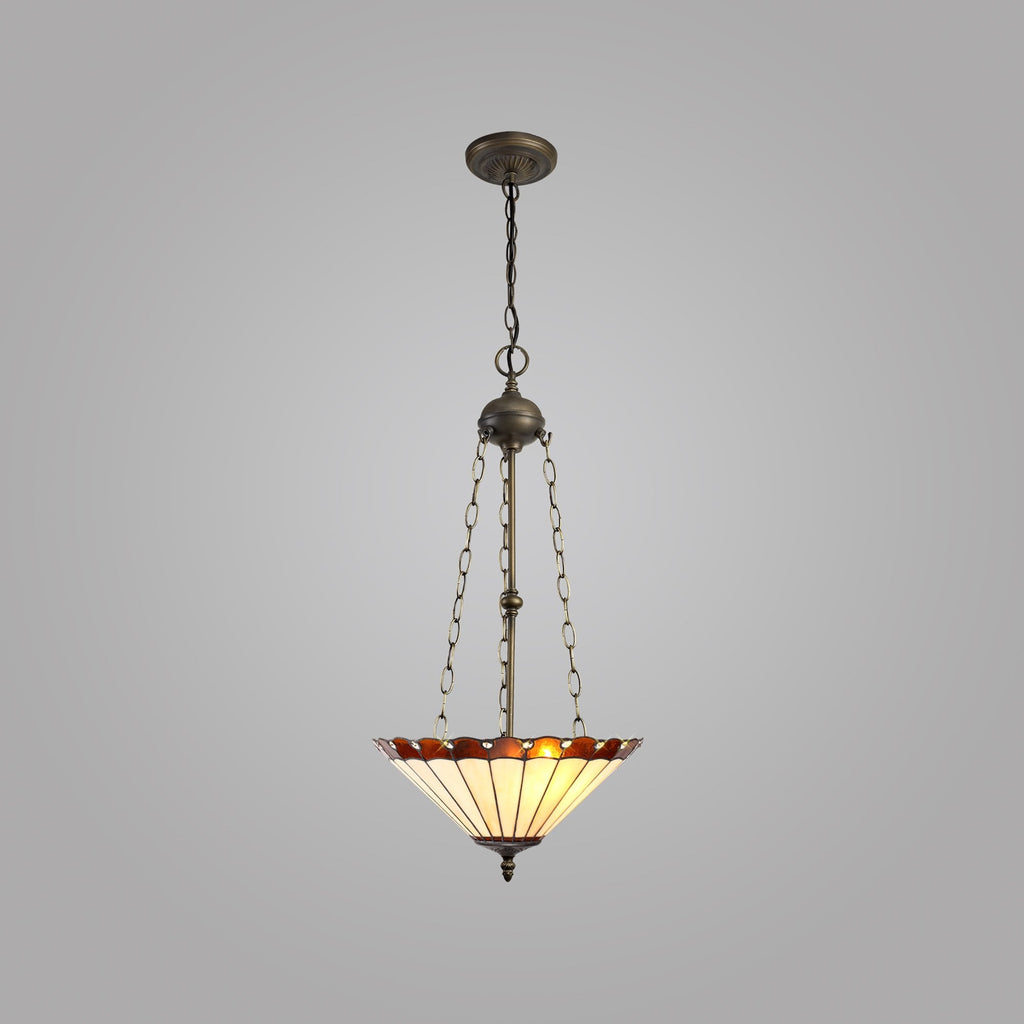 NLK02789 Umbrian 3 Light Up Lighter Pendant With 40cm Tiffany Shade Amber/Chrome/Crystal/Aged Antique Brass