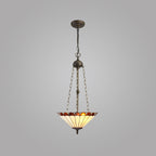 NLK02789 Umbrian 3 Light Up Lighter Pendant With 40cm Tiffany Shade Amber/Chrome/Crystal/Aged Antique Brass