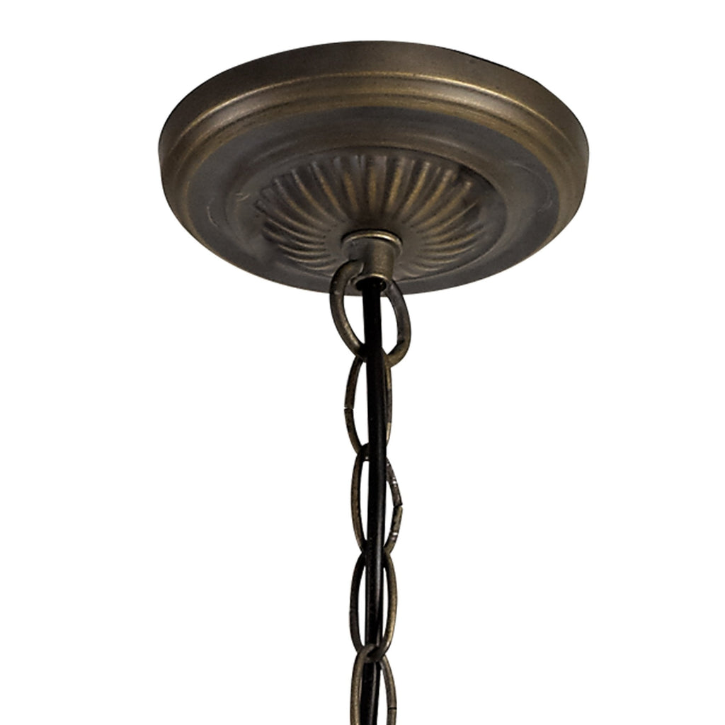 NLK02789 Umbrian 3 Light Up Lighter Pendant With 40cm Tiffany Shade Amber/Chrome/Crystal/Aged Antique Brass