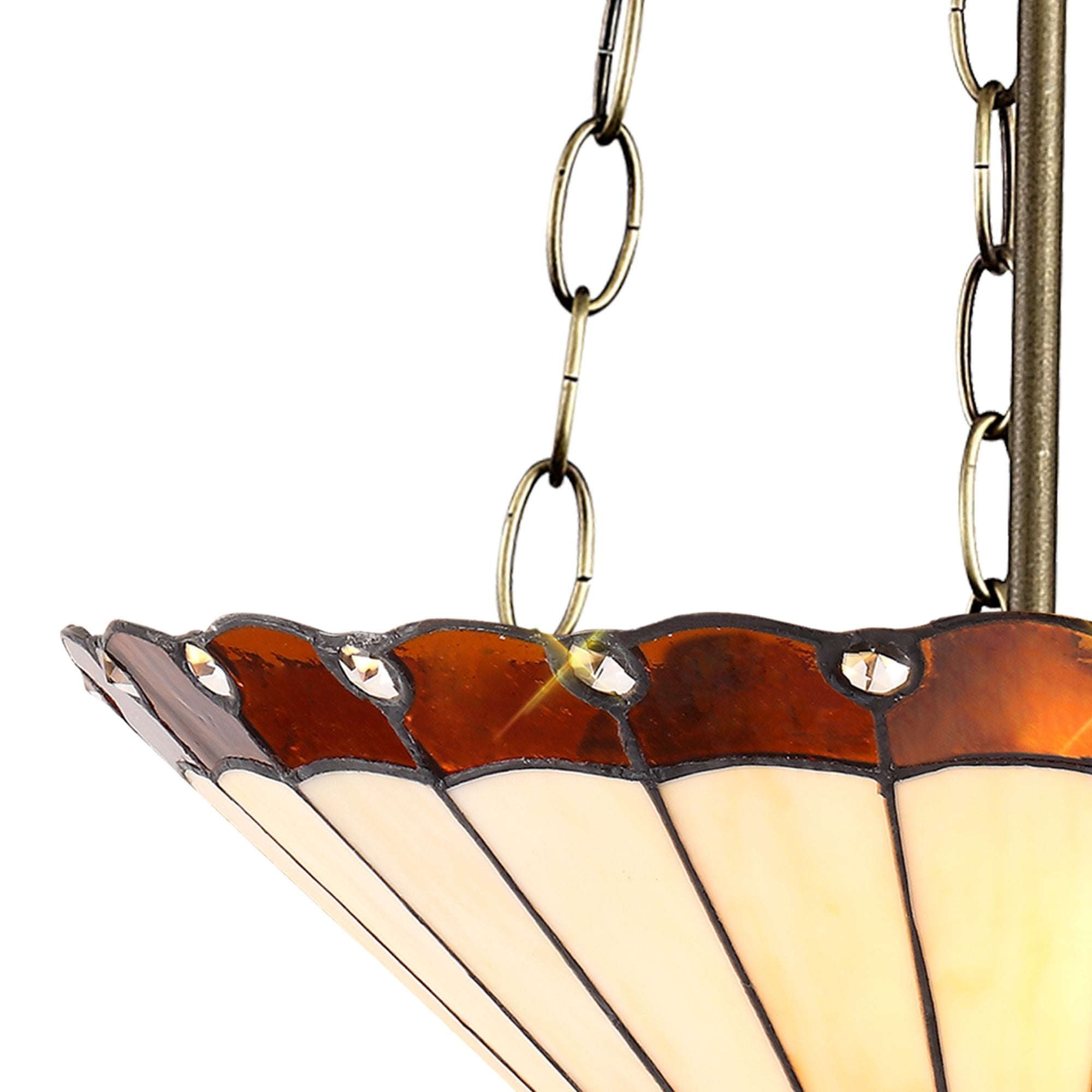 NLK02789 Umbrian 3 Light Up Lighter Pendant With 40cm Tiffany Shade Amber/Chrome/Crystal/Aged Antique Brass