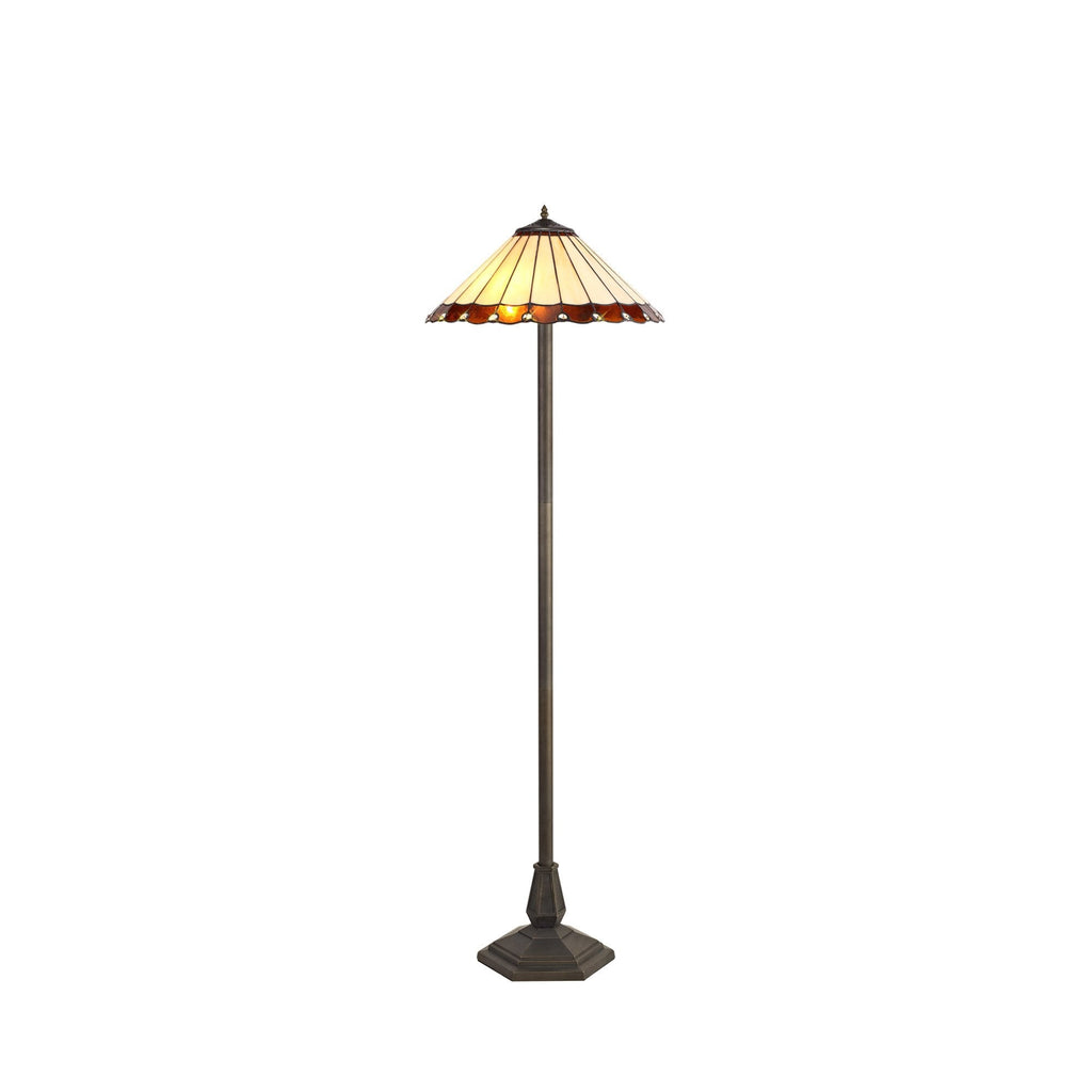 NLK02799 Umbrian 2 Light Octagonal Floor Lamp With 40cm Tiffany Shade Amber/Chrome/Crystal/Aged Antique Brass