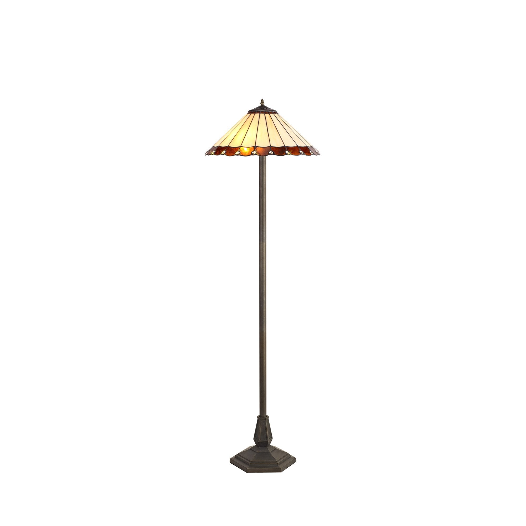 NLK02799 Umbrian 2 Light Octagonal Floor Lamp With 40cm Tiffany Shade Amber/Chrome/Crystal/Aged Antique Brass