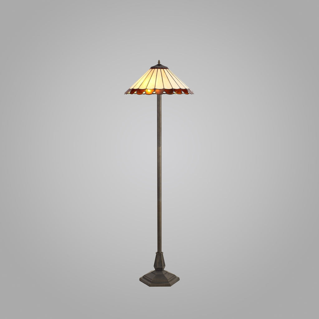 NLK02799 Umbrian 2 Light Octagonal Floor Lamp With 40cm Tiffany Shade Amber/Chrome/Crystal/Aged Antique Brass