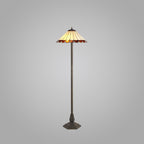 NLK02799 Umbrian 2 Light Octagonal Floor Lamp With 40cm Tiffany Shade Amber/Chrome/Crystal/Aged Antique Brass