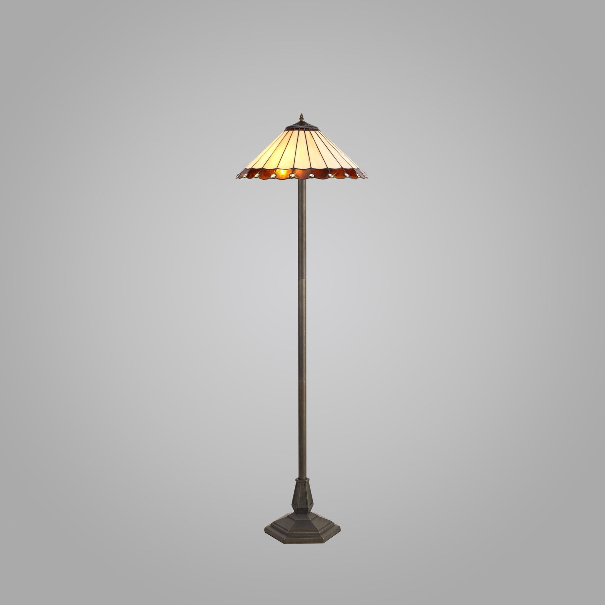 NLK02799 Umbrian 2 Light Octagonal Floor Lamp With 40cm Tiffany Shade Amber/Chrome/Crystal/Aged Antique Brass