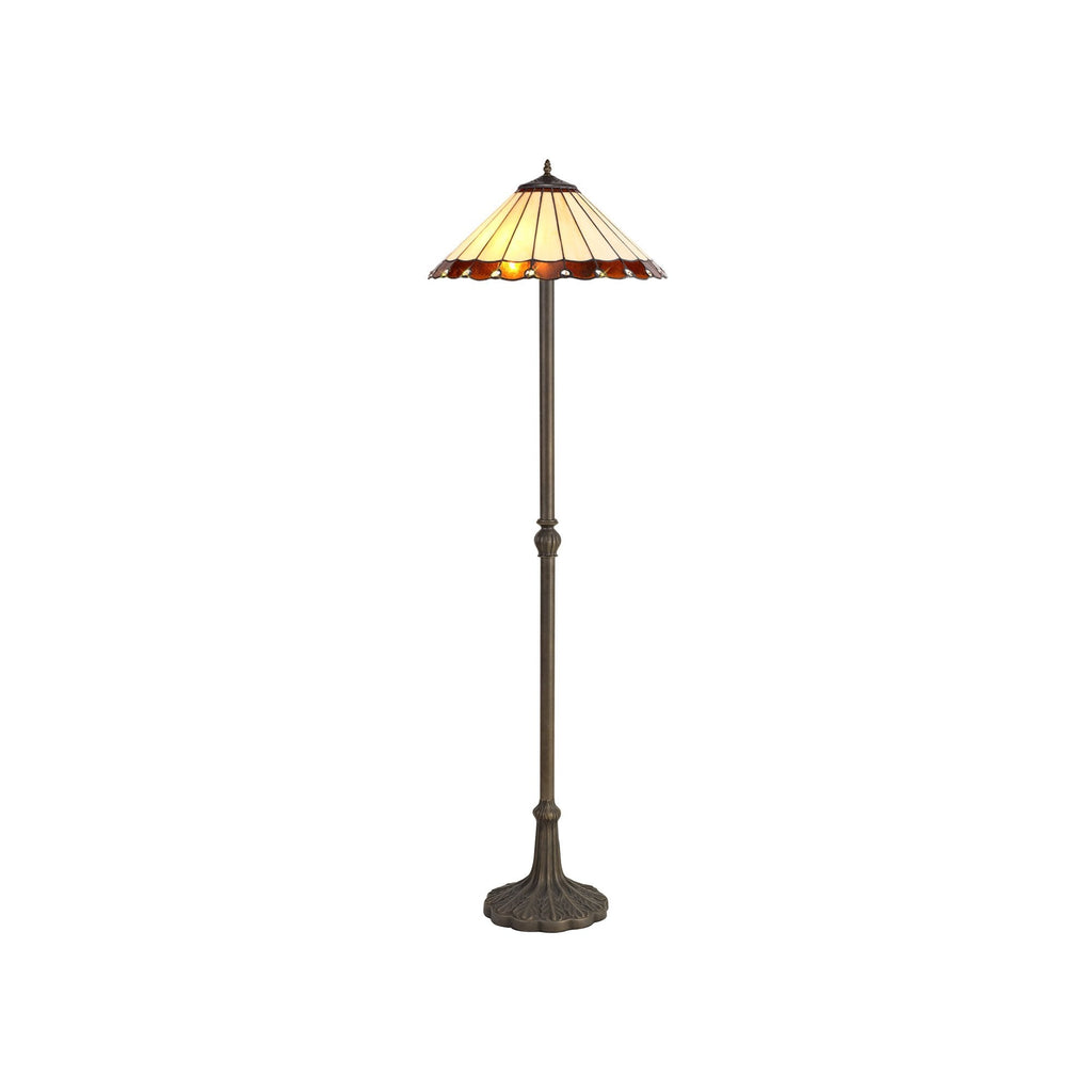 NLK02809 Umbrian 2 Light Leaf Design Floor Lamp With 40cm Tiffany Shade Amber/Chrome/Crystal/Aged Antique Brass