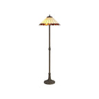 NLK02809 Umbrian 2 Light Leaf Design Floor Lamp With 40cm Tiffany Shade Amber/Chrome/Crystal/Aged Antique Brass
