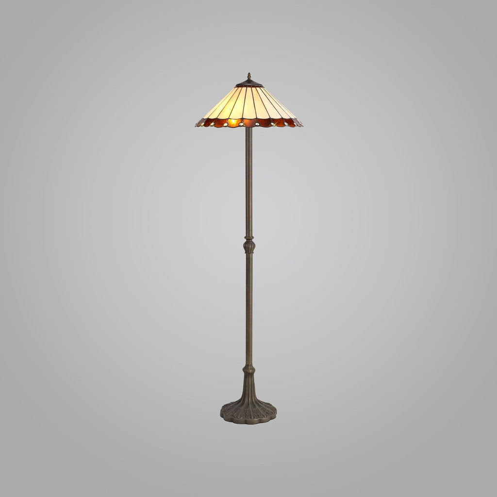NLK02809 Umbrian 2 Light Leaf Design Floor Lamp With 40cm Tiffany Shade Amber/Chrome/Crystal/Aged Antique Brass