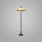 NLK02809 Umbrian 2 Light Leaf Design Floor Lamp With 40cm Tiffany Shade Amber/Chrome/Crystal/Aged Antique Brass