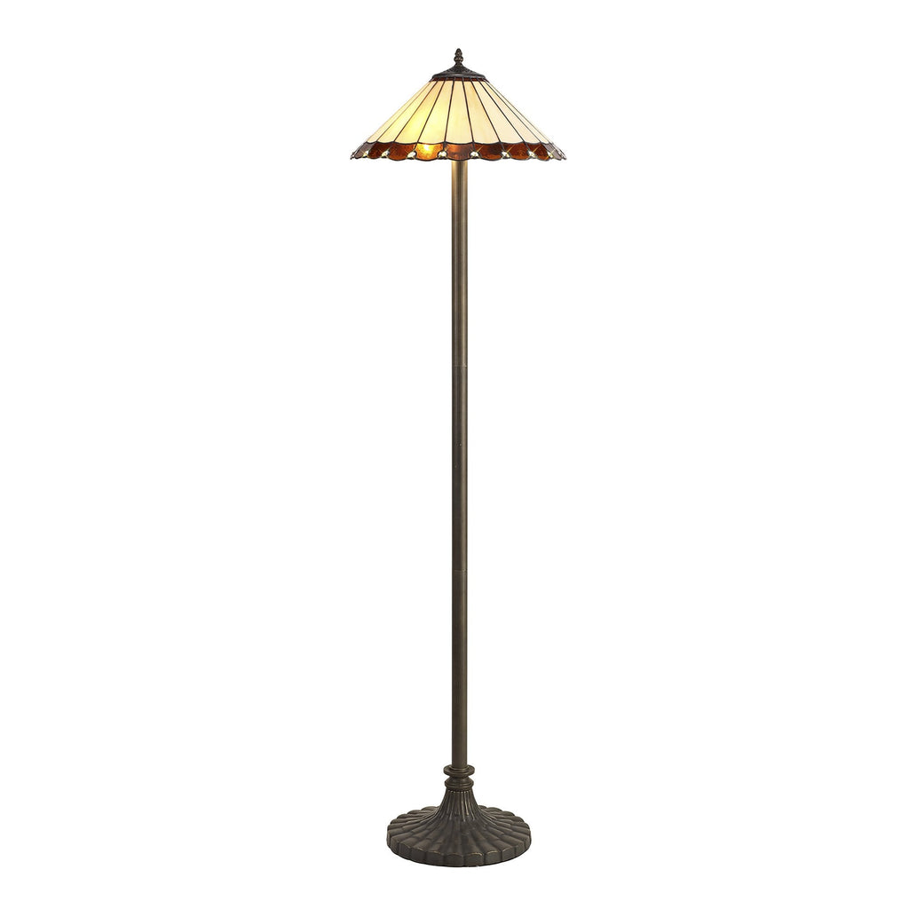 NLK02819 Umbrian 2 Light Stepped Design Floor Lamp With 40cm Tiffany Shade Amber/Chrome/Crystal/Aged Antique Brass