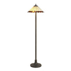 NLK02819 Umbrian 2 Light Stepped Design Floor Lamp With 40cm Tiffany Shade Amber/Chrome/Crystal/Aged Antique Brass