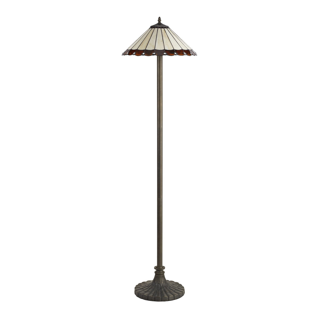 NLK02819 Umbrian 2 Light Stepped Design Floor Lamp With 40cm Tiffany Shade Amber/Chrome/Crystal/Aged Antique Brass